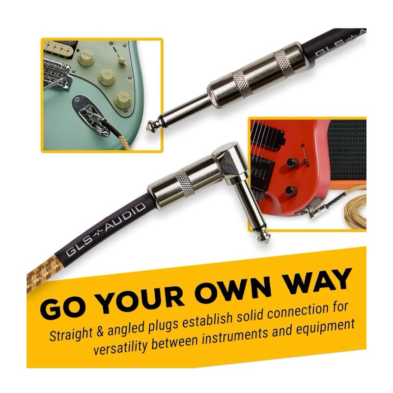 GLS Audio (5) GLS Audio 15 ft Instrument Cable, Yellow/Brown
