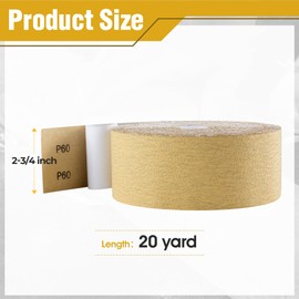Shawya PSA Sandpaper Roll 60 Grit 2-3/4in x 20 Yards Self Adhesive Sticky Back Longboard Sandpaper Continuous Roll Sanding Sheet for Woodworking Auto Body Air File Sander and Hand Sanding Blocks