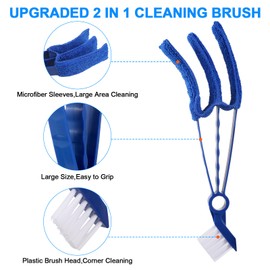 2 in 1 Window Blind Cleaner Duster Tool,Dual Brush Head,with 4 Removable and Washable Microfiber Sleeves, Shutter Cleaner Brush,Air Conditioner Keyboard Fan Duster Dirt Housekeeping Cleaner