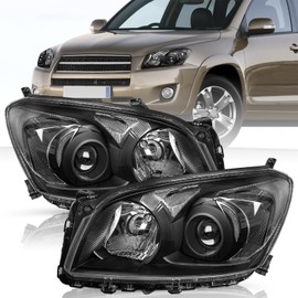 TUSDAR Fits For 2009 2010 2011 2012 Toyota Rav4 Headlights Replacement Headlight Assembly, Black Housing with Clear Reflector