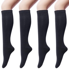 Chalier Cozy 4 pairs Women's Cotton Knee High Socks, Casual Thigh High Socks Knit Over the Knee Long Socks Black