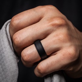 ThunderFit Alianzas de boda de silicona para hombre, borde de paso transpirable, mezcla, Negro, gris B, azul oscuro B, azul oscuro D, blanco, verde oliva, 5.5 - 6 (16.5mm)