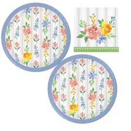 Floral Party Supplies | Tableware Bundle for 16 Guests in Spring Cottage Design - Dessert Plates and Beverage Napkins
