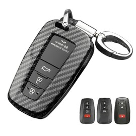 For Toyota Key Fob Cover, ABS carbon fiber pattern Key Fob Case Fit for 2017-2021 2022 2023 Toyota Corolla Camry RAV4 Highlander 4Runner Prius CH-R Prado Land Cruiser With Keychain (Carbon Black)