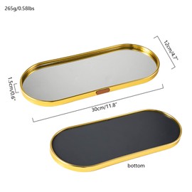 I-LAN Long Narrow Golden Mirror Rolling Metal Decorative Tray, 12 Inch Stainless Steel Shiny Mirror Serving Tray with Low Edge, Oval Tray for Jewelry, Paper Hand Towel, Bathroom, Dinning Room, Desktop