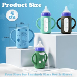 Luxnary 4-Pack Silicone Sleeves for Lansinoh Glass Bottles 5 oz- Starry Sky Design Baby Bottle Holder with Handles,Protectors for Lansinoh Natural Wave Glass Bottles, Anti-Scald Feeding Supplies