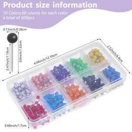 IANFAN 600 Pcs Colored Map Push Pins, Plastic Round Head Maps Pins Maps Tacks Marking Pin for Cork Boards, World Map Pin Board, Bulletin Board, Fabric Marking, Craft