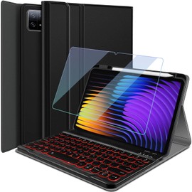 Wineecy Backlit Keyboard Case for Xiaomi Mi Pad 7/7 Pro 11.2 Inch 2024 with Screen Protector, 7 Colors Light Detachable Wireless Keyboard & PU Folio Cover Case for 11.2” Xiaomi Mi Pad 7/7 Pro