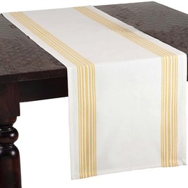 SARO LIFESTYLE 519.Y1672B Striped Design Cotton Table Runner, Yellow, 16"x72"