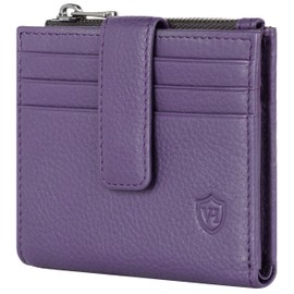VON HEESEN Leather Card Holder Wallet with RFID Protection - Wallet for Men and Women Made of Genuine Leather - Card Holder with Coin Compartment - Wallet for Men and Women, Violet, M, medium (with