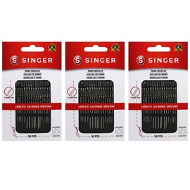 SINGER 50ct Assorted Large Eye Needles for Hand Sewing, Self-Threading Sewing Needles, 6 Sizes