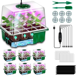 AONYIYI Seed Starter Tray with Grow Light,6 Pack 72 Cells Self-Watering Seed Starter Kit,Smart Timer Seedling Starter Kit with Humidity Dome with 10 Labels,Reusable Plastic Germination Trays