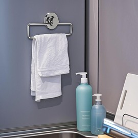 Poywaze Towel Ring, Strong Suction Cup, Stainless Steel, Lever Type, Kitchen, Washroom, Towel Rack, Total Length: 9.8 inches (25 cm), Load Capacity 11.0 lbs (5 kg)