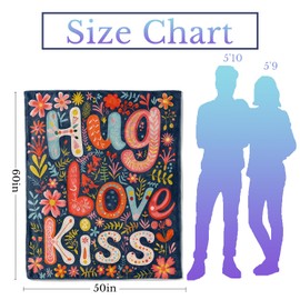 CUEBOS Hug Flannel Throw Blanket 50x60 Inch, Colorful Hand-Drawn Letter and Floral Blankets Soft Cozy Fleece Throws for Girls Women Bed Sofa Dorm Living Room Valentine Home Decor Gifts