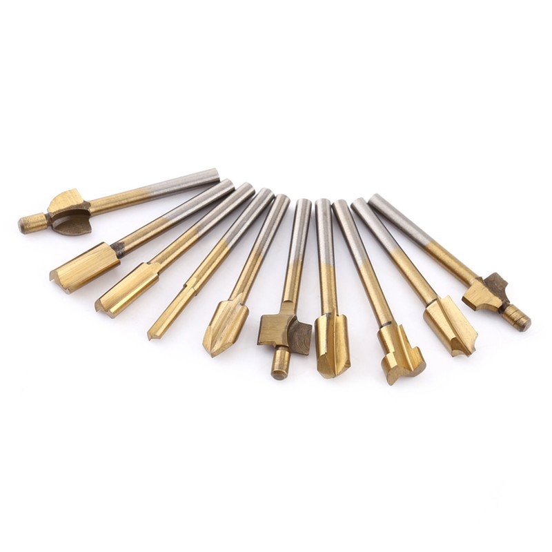 10pcs HSS Titanium Coated Woodworking Edge Cutters Trimmer Router Machine