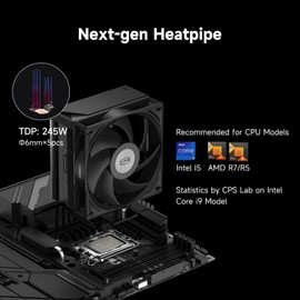 PCCOOLER CPU Air Cooler, 5×6mm Heat Pipes, 120mm ARGB Fan, Hydraulic Bearing, High Airflow 73.3CFM, Compatible with Intel LGA115X/1200/1700/1851 & AMD AM4/AM5（RT500 TC BK）