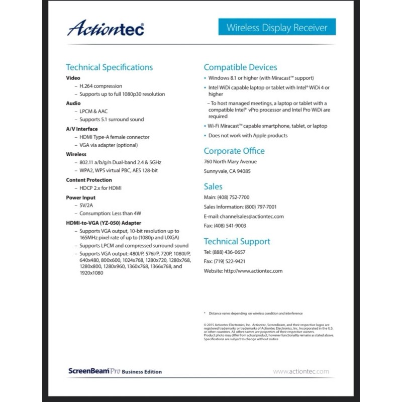 Action-Tec ACTIONtec ScreenBeam Series Pro Business Edition-SBWD10