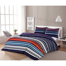 Night Zone Duvet Cover Bedding Set Pedro Multi Colour Lines Printed Easy Care Polycotton Reversible Quilt Cover Set (Single)