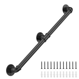 Groking 6FT Industrial Stair Railing Wall Mount Staircase Handrail φ1.3" Pipe Hand Rail for Steps Grab Bar Foot Rail Vintage Pipe Railing Black Deck Handrail for Outdoor Indoor Stairs Porch