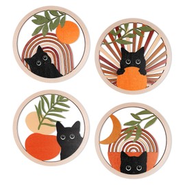 DETENE Pack of 4 Wooden Boho Wall Decoration Wall Decoration Wooden Vintage Decoration Cat Wall Decoration Minimalist Wall Art for Art Living Room Farmhouse (Brown Cat)