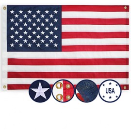 4 Brass Grommets American Flag 3x5 Ft, Made in USA Multipurpose US Flag, Embroidered Stars, Sewn Stripes, Outdoor Heavy Duty Standard USA Flag, Bedroom, Room, Indoor Hanging American Flag For Wall