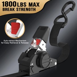 IAZZCO Retractable Ratchet Tie Down Straps - 1 Inch x 10 Feet (1800 LB Break Strength) Heavy Duty Self Retracting Ratchet Straps, for Trucks/ATV/Motorcycle/Cargo/Household（Black/2 Pack）