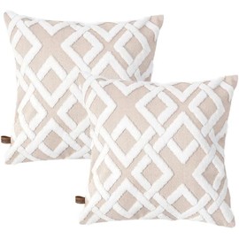 HAMUR HOME Set of 2 Cushion Covers, 45 x 45 cm, Boho Decorative Cushion Cover, Sofa Cushion, Decorative Couch Cushion Cover, Decorative Cushion Cover Set for Living Room, Bedroom (Mila, Beige)