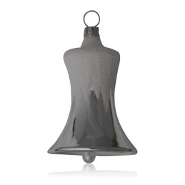 Lauschaer Glas Christmas Tree Decoration Bells Small with Beater Silver with Snow Roof Decoration Pack of 3 Diameter 5 cm Christmas Tree Decorations Mouth-Blown Hand Decorated