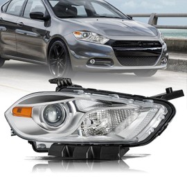 Aosky Headlight Assembly Fits for 2013-2016 Dodge Dart [Halogen Type] with Projector Replacement OE Headlamp Chrome Housing Right/Passenger Side