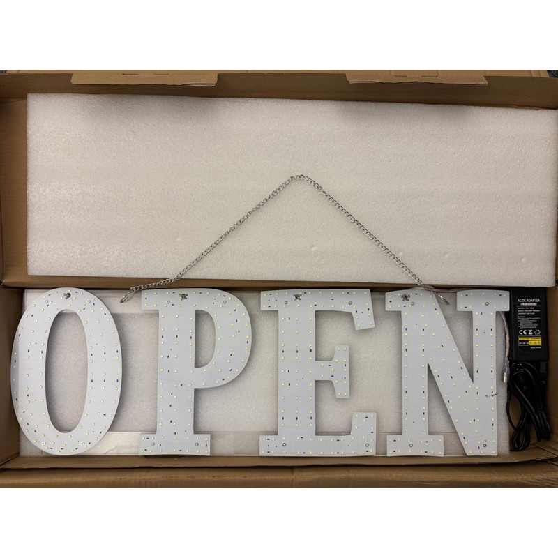 Open Sign - Ultra-Bright LEDs, White Light, Chain-Mounted, 30 x