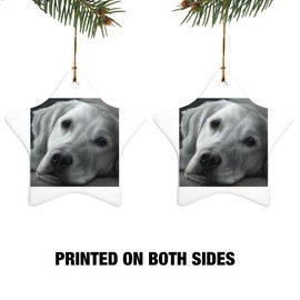 White Golden Retriever Tired Sleepy Dog Star-Shaped Porcelain Holiday Christmas Tree Ornament - 3.1"