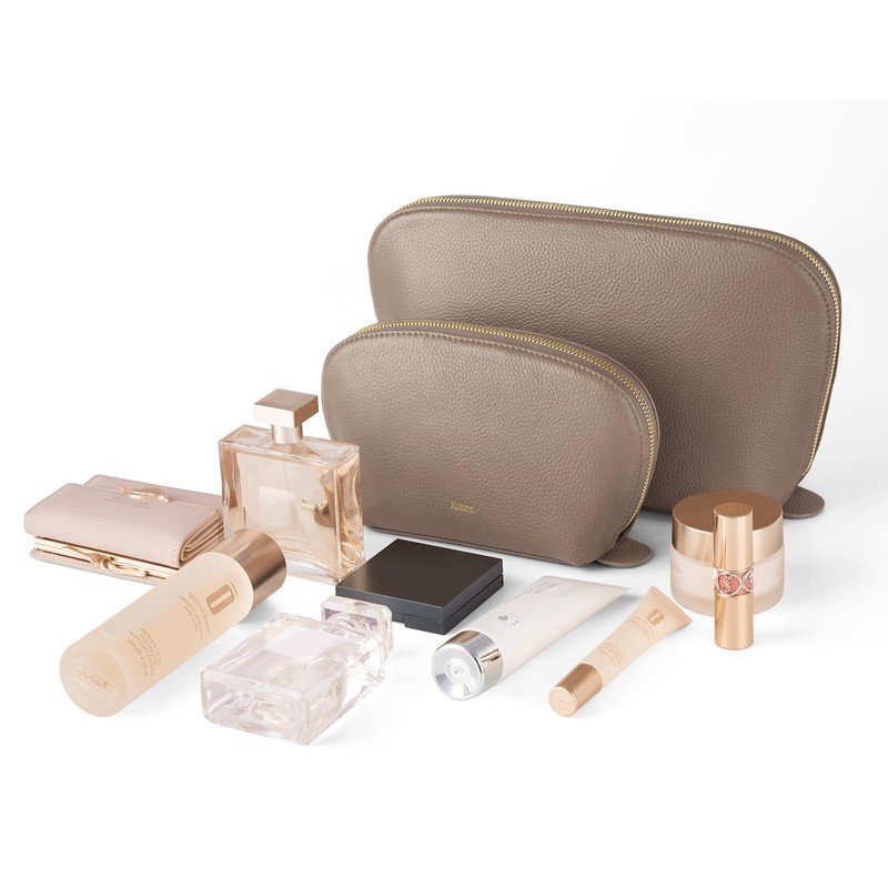 Kattee Leather Makeup Bag, Travel Cosmetic Bag Set, Toiletry bag