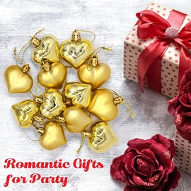 12 Pieces Gold Heart Baubles Shiny and Matte Heart Baubles for Christmas Tree Decorations Heart Shaped Bauble Hearts Christmas Ornament Hanging Tree Pendants, 4.5CM