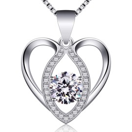Jewlldeen Silver Chain Women's Heart Pendant Necklace 925 Sterling "I Love You" Jewellery Zirconia 18 Inch Chain Length for Mother/Girlfriend/Wife, Sterling Silver, Zircon