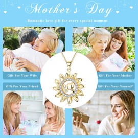 Sllaiss S925 Sterling Silver Mother Necklace Cubic Zirconia Mother Sun Pendent Necklace Jewelry Mother's Day Gifts for Mum (B: Gold Tone)