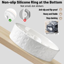 Kitwinney Slow Feeder Dog Bowls, Non Slip Ceramic Dog Bowl with Silicone Base, Slow Eating and Water Drinking Bowl, Heavy Dog Food Bowl for Small, Medium and Large Breed(White, 8")