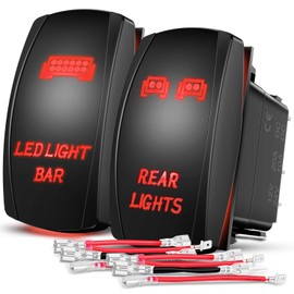 Nilight 2 Pack Rear Lights Rocker Switch Led Light Bar Rocker Switch 5Pin Laser On Off SPST Switches 20A/12V 10A/24V Switch Red LED with Jumper Wire Set for Cars Trucks Boats RVs