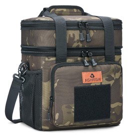 HSHRISH Tactical Lunch Bag, Double Layer Insulated Cooler Bag for Men Adults Waterproof Leakproof Durable Lunch Bag for Work Picnic Outdoors, Black Camo