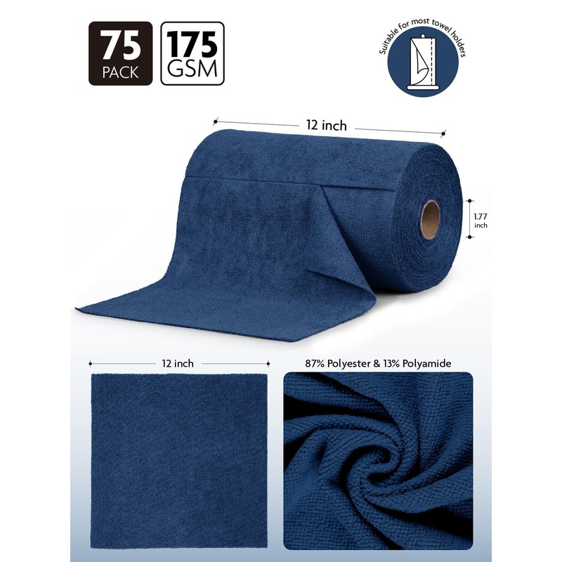 Fantasticlean Microfiber Cleaning Cloth Roll -75 Pack, Tear Away Microfiber