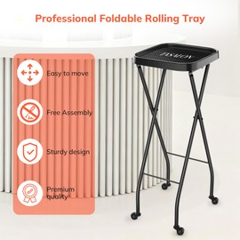 TASALON Folding Salon Rolling Tray Cart with Wheels Hair Stylist Cart, Portable Barber Tray, Tattoo Tray on Wheels, Small Rolling Tool Tray for Salon Stations, Esthetician & Beauty Salon Equipment
