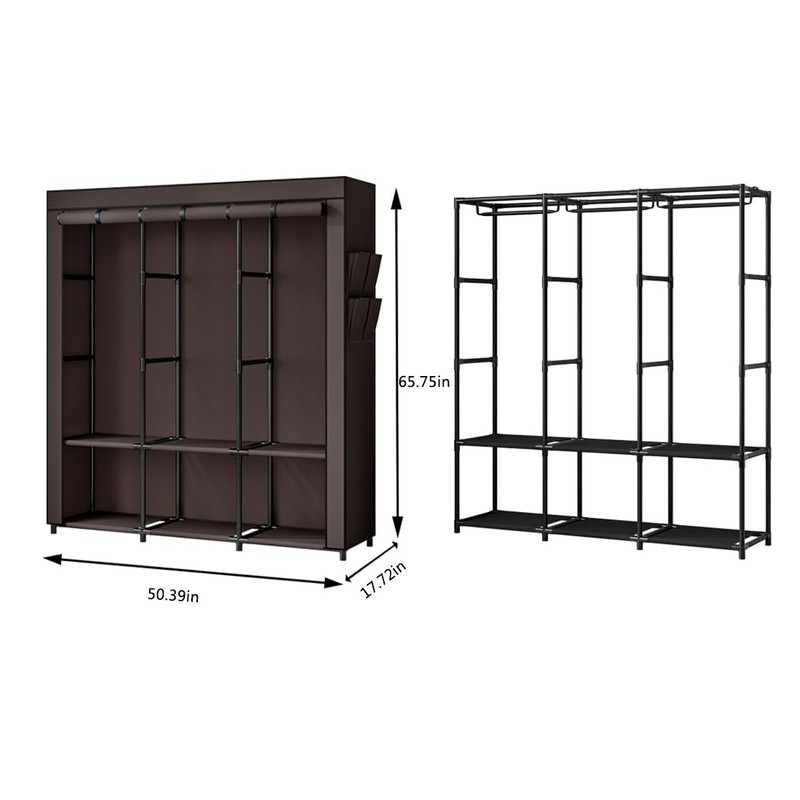 SORCEDAS Portable Closet Wardrobe Storage Organizer Metal Hanging Rack Non-Woven