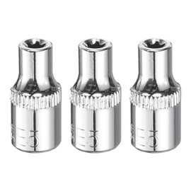 HARFINGTON 3pcs E-Torx Socket 1/4" Drive E5 Star Female Socket 1" Length External Torx Deep Sleeve CR-V Chrome Plating 6 Point Spline Sleeve for Auto Repairs Home Maintenance
