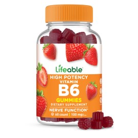 Lifeable Vitamin B6 Gummies | 100mg | Great Tasting VIT B6 Supplement | Vegan B6 Vitamins for Nerve Support Supplement | Vitamin B 6 for Adults, Men, Women | 60 Gummies