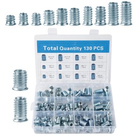 Pack of 130 threaded inserts, M6/M8/M10 screw-in nut, threaded insert wood made of galvanised steel, with sorting box, for processing plastic parts and for the production of wooden furniture