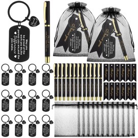 ULELE 12 Sets Employee Appreciation Gift With Thank You Pens,Black Employee Thank You Cards,Organza Bags,Keychains,Bulk Thank You Gift for Coworkers Staff Teacher Doctor Team Volunteer Social Worker