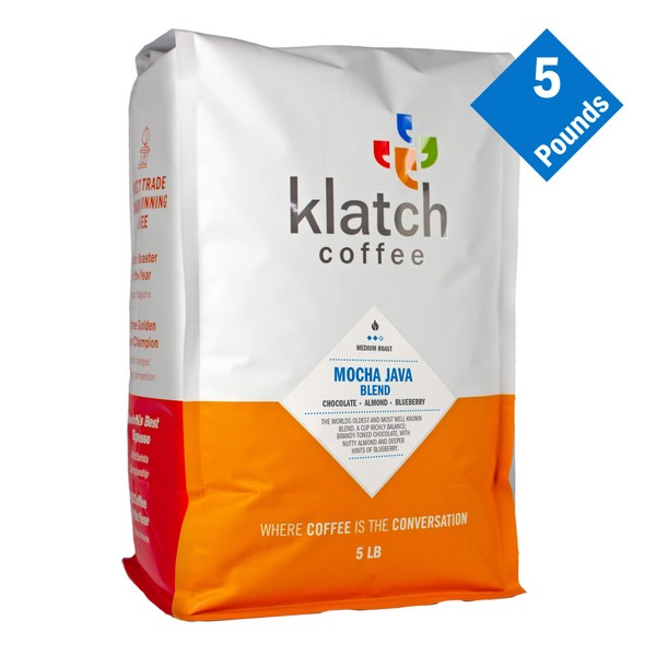 Klatch Coffee Mocha Java Blend Medium Roast, 5 Pounds, Whole