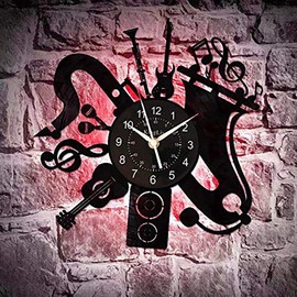 KingLive Music Instrument Black LED Wall Clock 12 Inches(30cm) Home Interior Decor Wall Art Wall Sticker Exclusive Tailoring Design for Music Lovers (Music G)