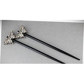 Perfect Hairstyle with Our Hair Accessories - Peach Set Of 2 Butterfly Hair Chop Sticks Wood Picks Pins Print 7 1/8" Long Fashionable Hair Accessory Hair Jewelry Accessories for Lady Women