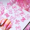 100Pcs Pink Bow Nail Art Charms 3D Valentines Bow Nail