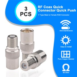 YILIANDUO Coax Quick Connector Quick Push On Male to F Female Adapter F Type Male to Female Extender Push on RG6 Connectors for Coaxial RG6 Adapter Cable, RVs, Satellite Dish, TV Connection Pack of 3